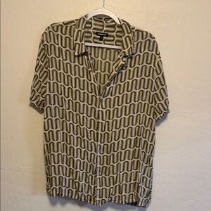 Express Olive and White Geometric Shirt